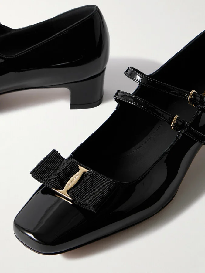 Ferragamo - Vara Bow-embellished Patent-leather Mary Jane Pumps - Black - Image 4