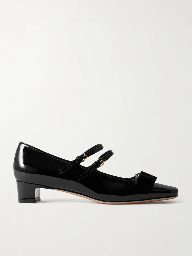 Ferragamo - Vara Bow-embellished Patent-leather Mary Jane Pumps - Black