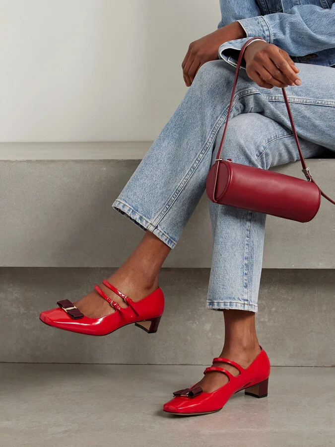 Ferragamo - Vara Bow-embellished Patent-leather Mary Jane Pumps - Red - Image 2