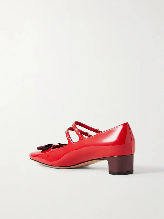 Ferragamo - Vara Bow-embellished Patent-leather Mary Jane Pumps - Red - Image 3
