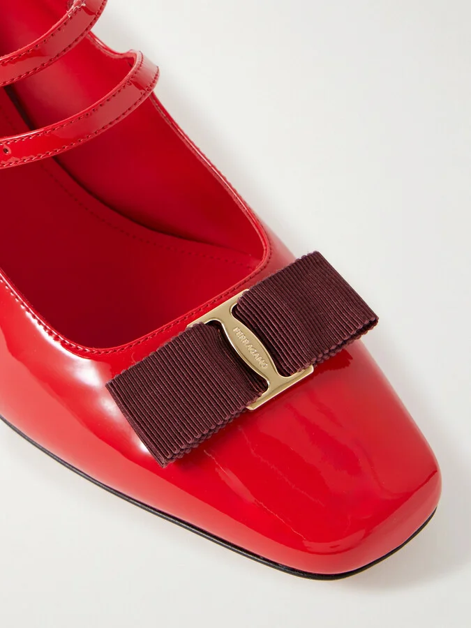 Ferragamo - Vara Bow-embellished Patent-leather Mary Jane Pumps - Red - Image 4