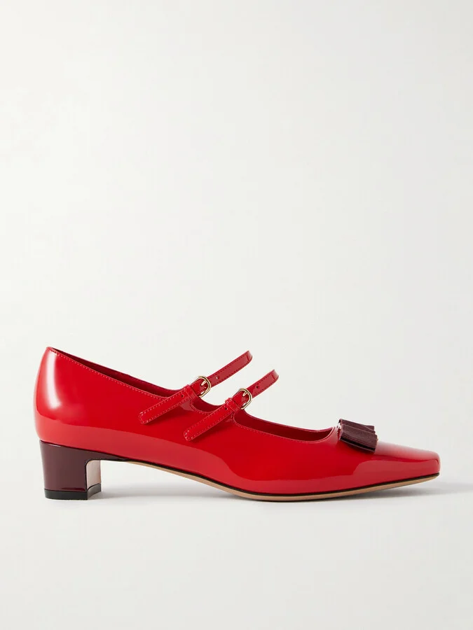 Ferragamo - Vara Bow-embellished Patent-leather Mary Jane Pumps - Red