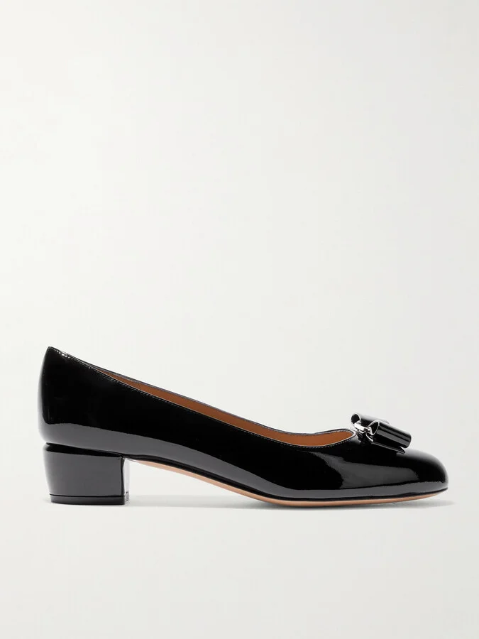 Ferragamo - Vara Bow-embellished Patent-leather Pumps - Black