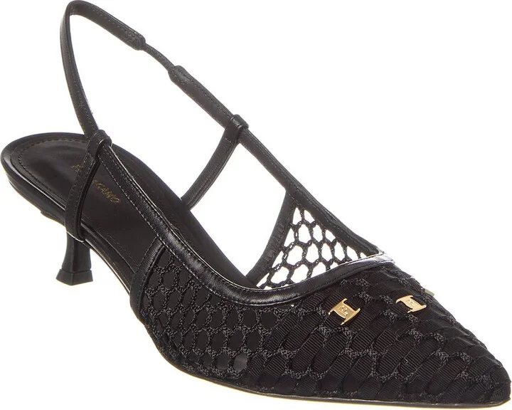 Ferragamo Vara Chain Mesh & Leather Slingback Pump