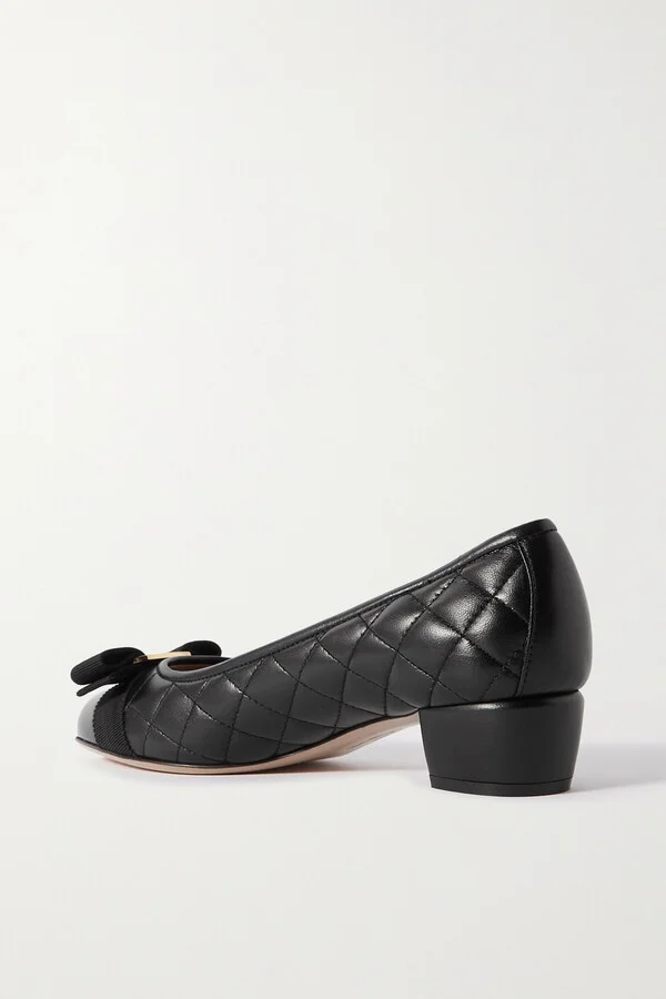 Ferragamo - Vara Q Bow-embellished Quilted Patent-leather Pumps - Black - Image 3