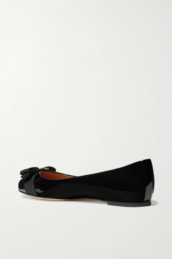 Ferragamo - Varina Bow-embellished Patent-leather Ballet Flats - Black - Image 3