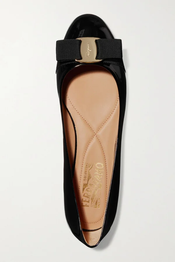 Ferragamo - Varina Bow-embellished Patent-leather Ballet Flats - Black - Image 6