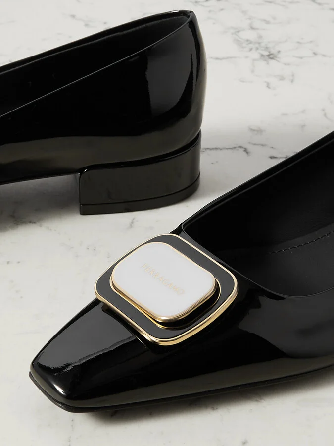 Ferragamo - Venera Patent-leather Ballet Flats - Black - Image 4