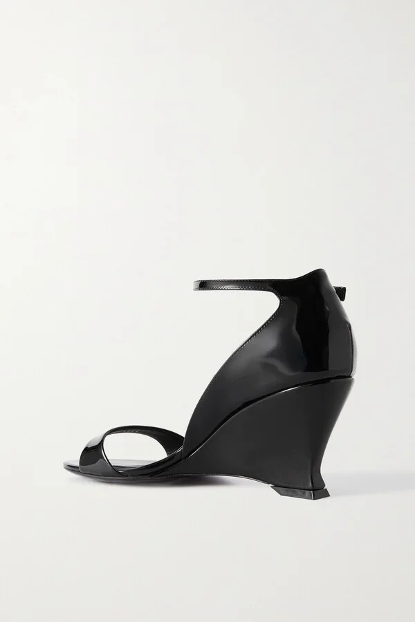 Ferragamo - Vidette Patent-leather Wedge Sandals - Black - Image 3