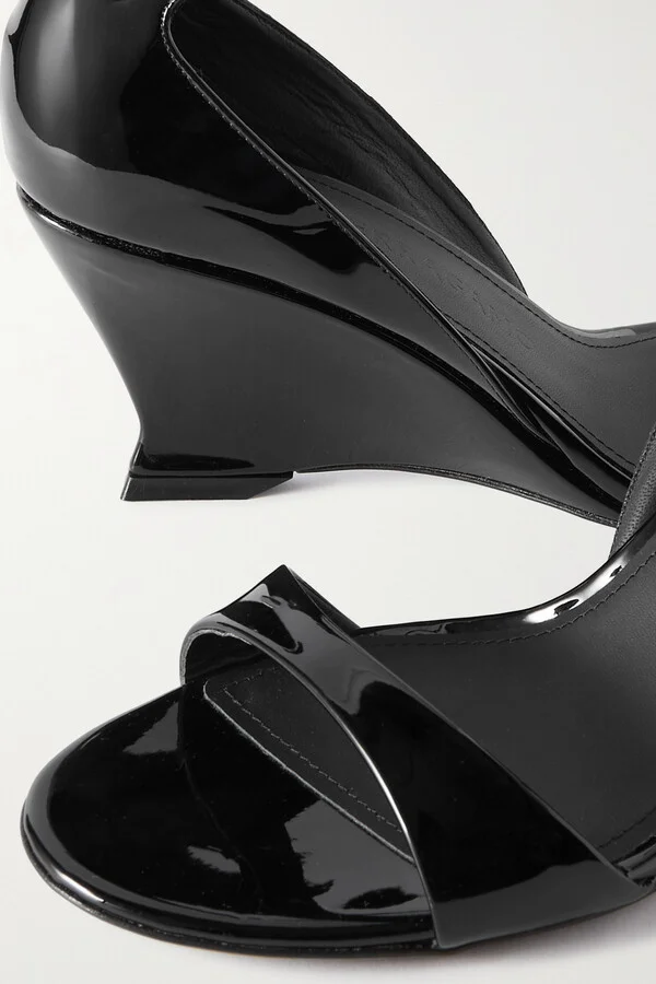 Ferragamo - Vidette Patent-leather Wedge Sandals - Black - Image 4
