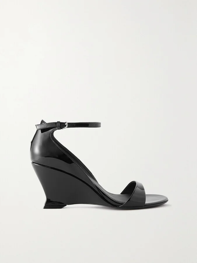 Ferragamo - Vidette Patent-leather Wedge Sandals - Black