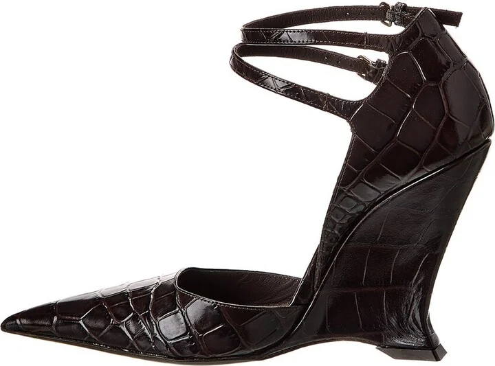 Ferragamo Vidya Croc-Embossed Leather Wedge Pump - Image 2