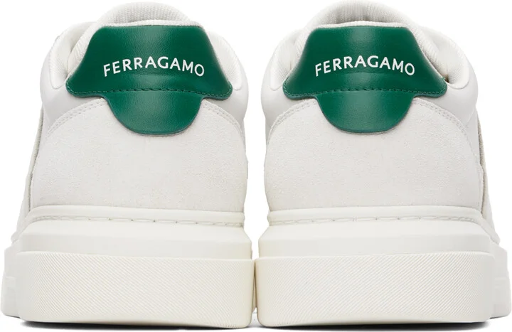 Ferragamo White Low Cut Gancini Outline Sneakers - Image 2
