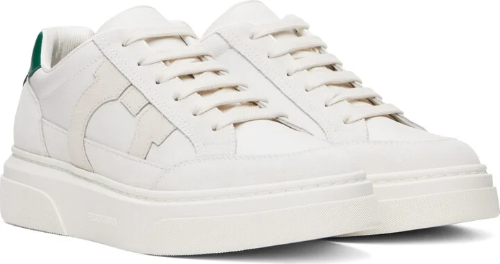 Ferragamo White Low Cut Gancini Outline Sneakers - Image 4