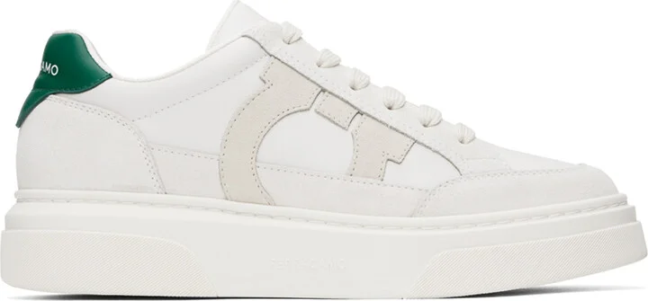 Ferragamo White Low Cut Gancini Outline Sneakers