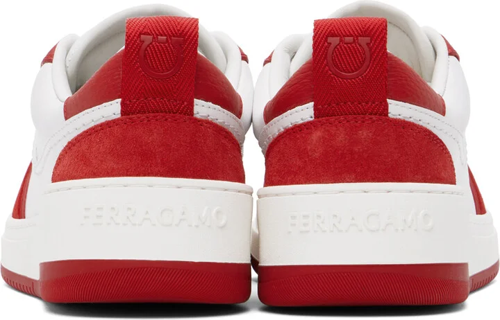 Ferragamo White & Red Suede Patch Skate Sneakers - Image 2