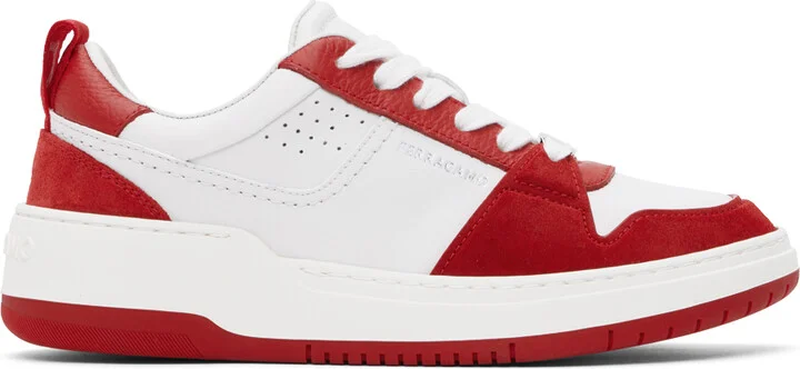 Ferragamo White & Red Suede Patch Skate Sneakers
