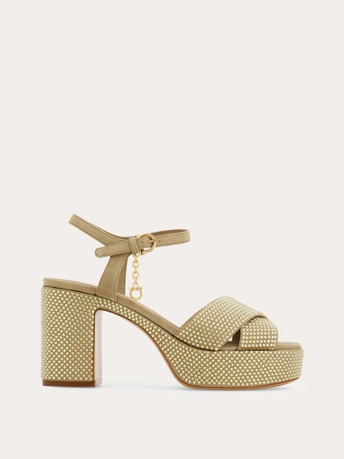 Ferragamo Women Crystal platform sandal Beige