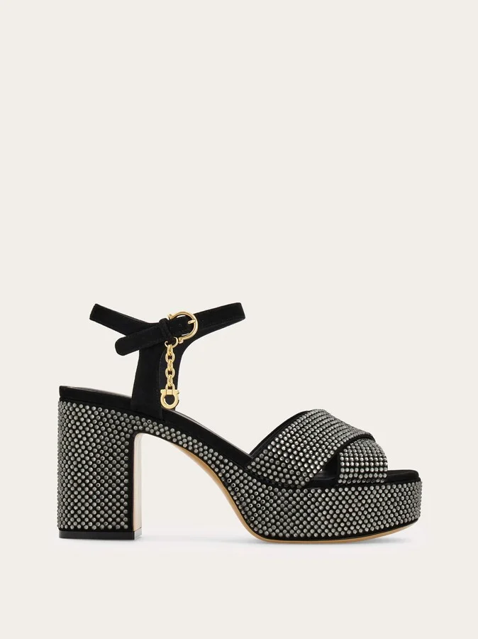Ferragamo Women Crystal platform sandal Black