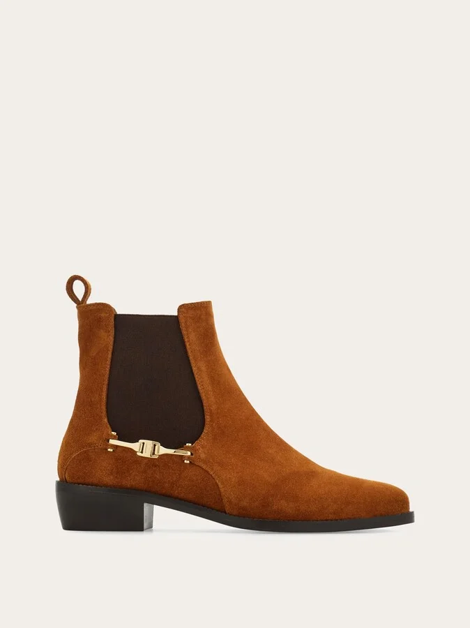 Ferragamo Women F buckle Chelsea boot Beige