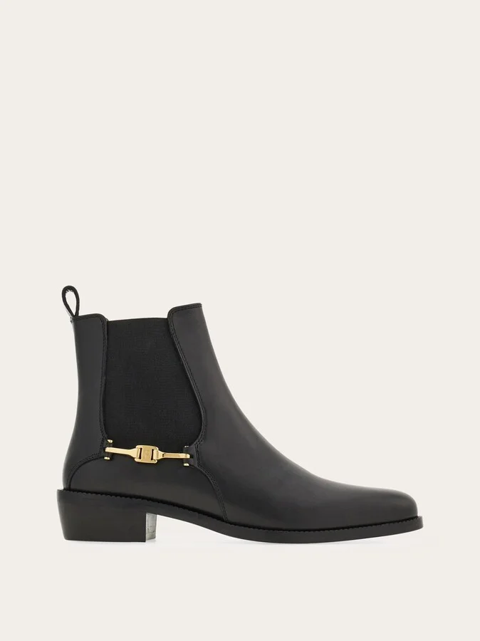 Ferragamo Women F buckle Chelsea boot Black