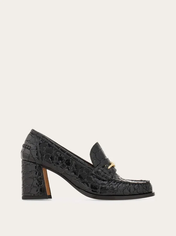 Ferragamo Women F buckle heeled loafer Black