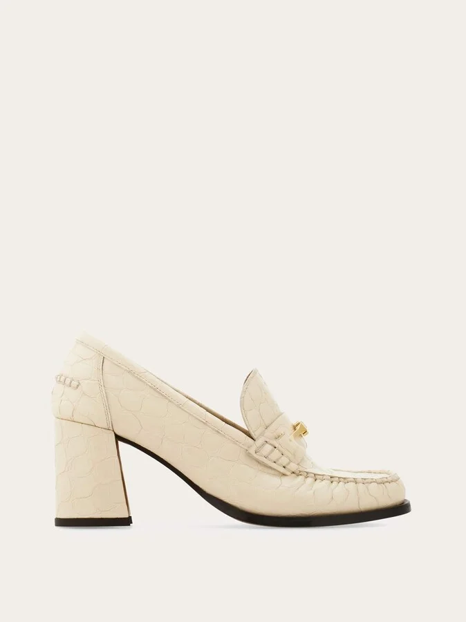 Ferragamo Women F buckle heeled loafer White