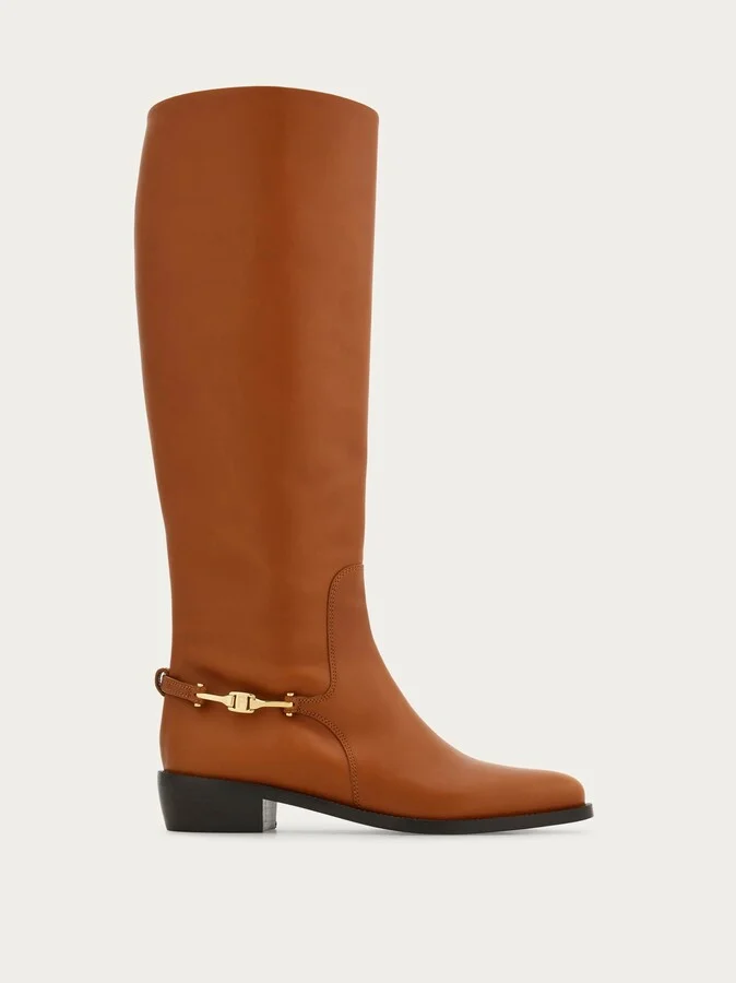 Ferragamo Women F buckle knee boot Beige