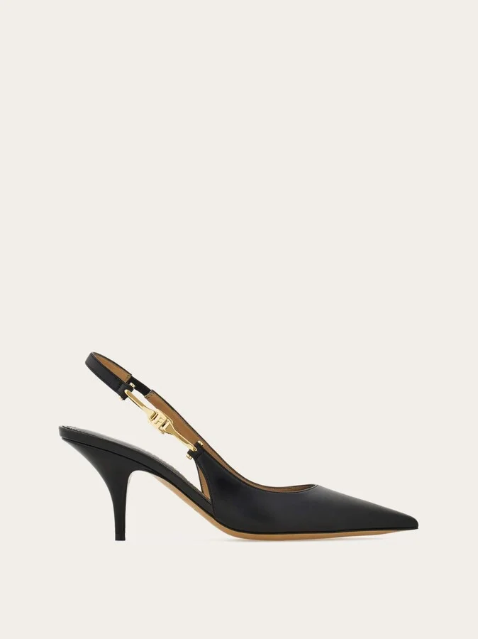 Ferragamo Women F buckle slingback pump Black