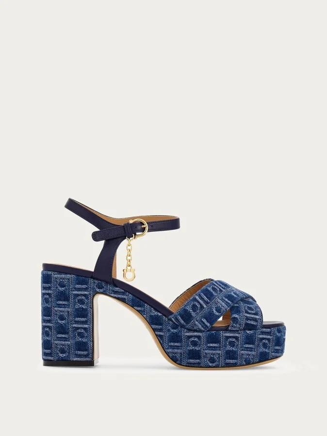 Ferragamo Women Ferragamo Monogram platform sandal Blue