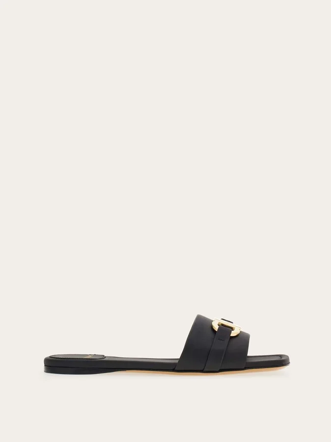 Ferragamo Women Flat slide with Gancini ornament Black