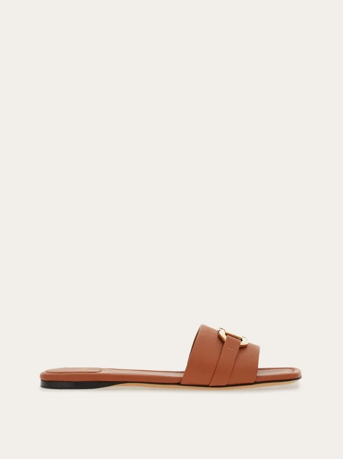 Ferragamo Women Flat slide with Gancini ornament Brown