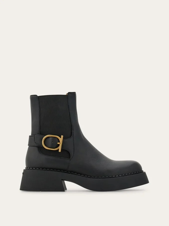 Ferragamo Women Gancini buckle Chelsea boot Black