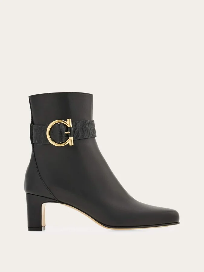 Ferragamo Women Gancini ornament mid heel ankle boot Black