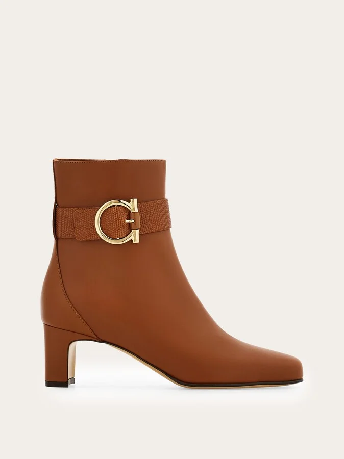 Ferragamo Women Gancini ornament mid heel ankle boot Brown