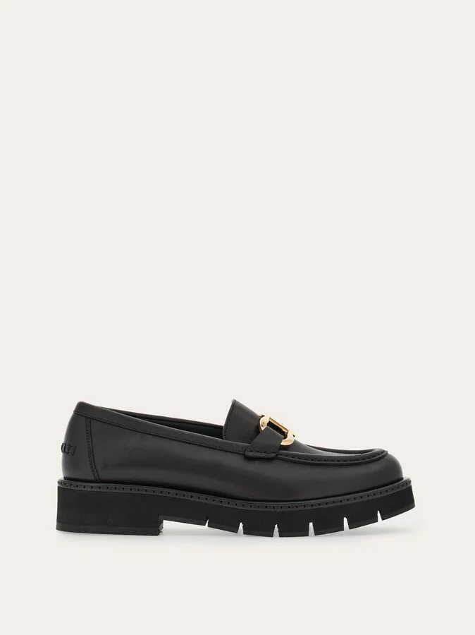 Ferragamo Women Moccasin with Gancini ornament Black