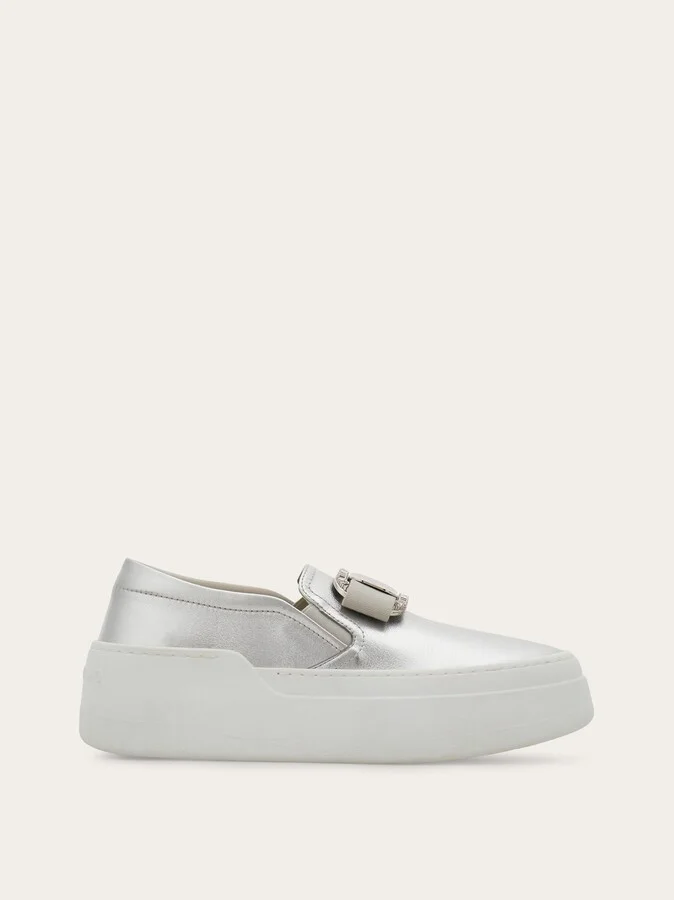 Ferragamo Women New Vara plate slip on Silver