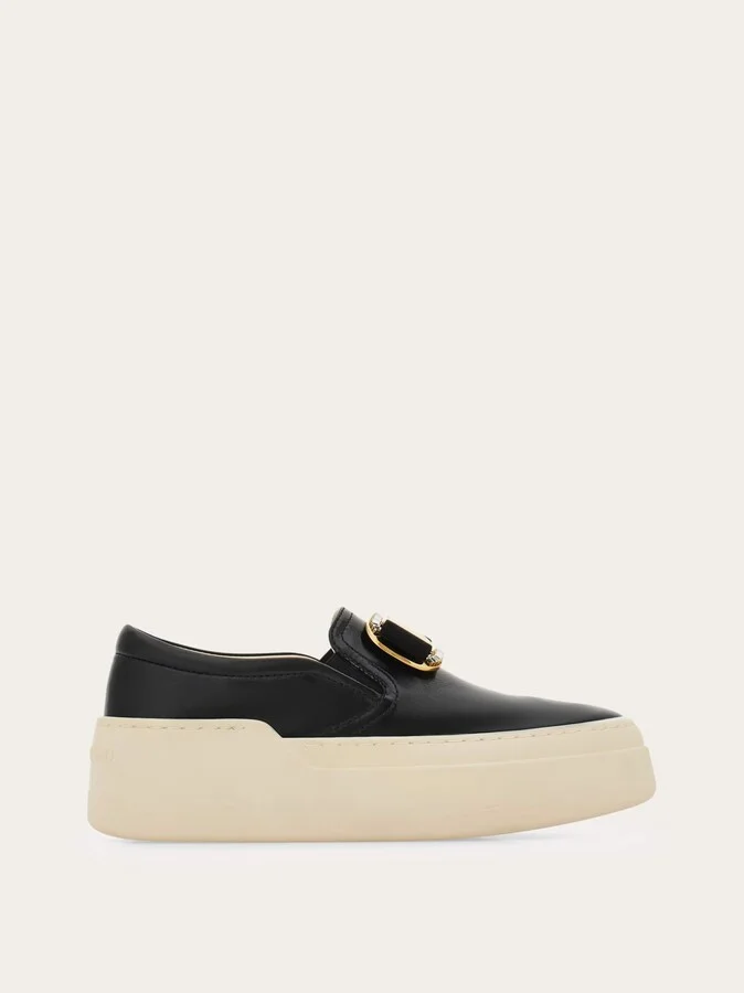 Ferragamo Women New Vara plate slip on with crystals Black