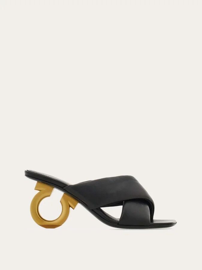 Ferragamo Women Padded sandal with Gancini heel Black