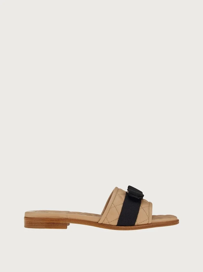 Ferragamo Women Quilted slide with Vara bow Beige