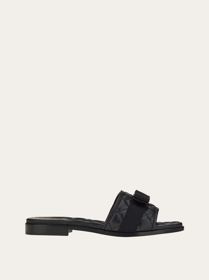 Ferragamo Women Quilted slide with Vara bow Black