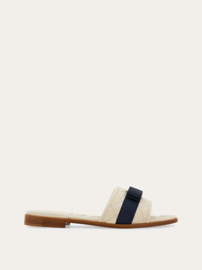 Ferragamo Women Quilted slide with Vara bow White