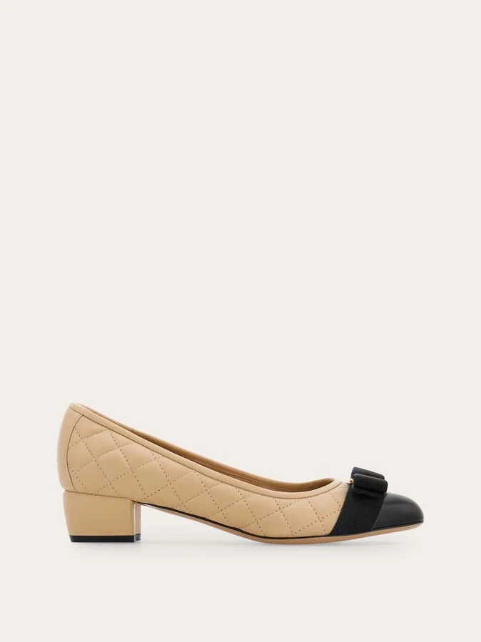 Ferragamo Women Quilted Vara pump Beige