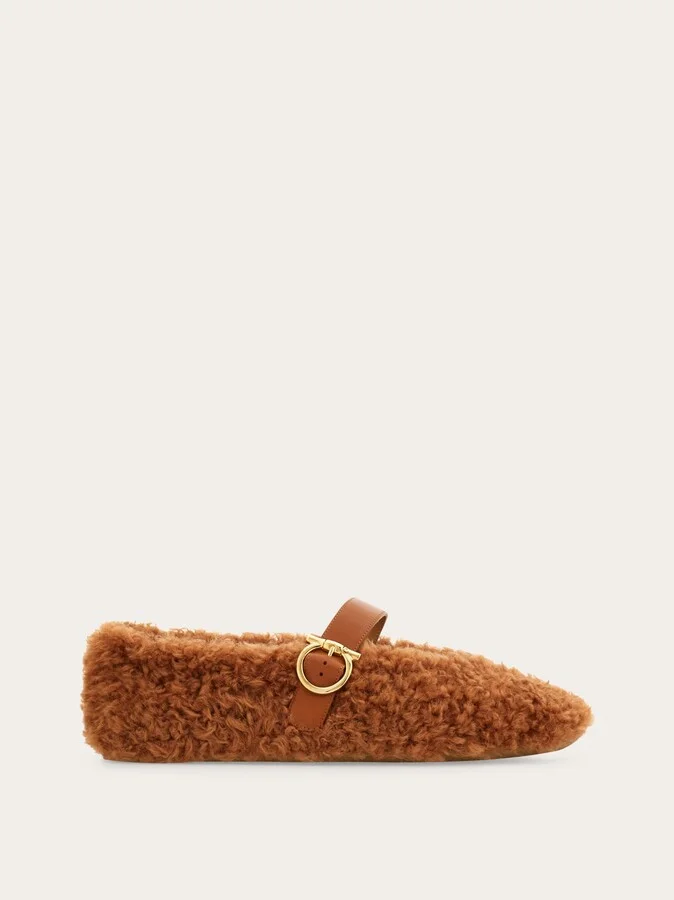 Ferragamo Women Shearling ballet flat Brown