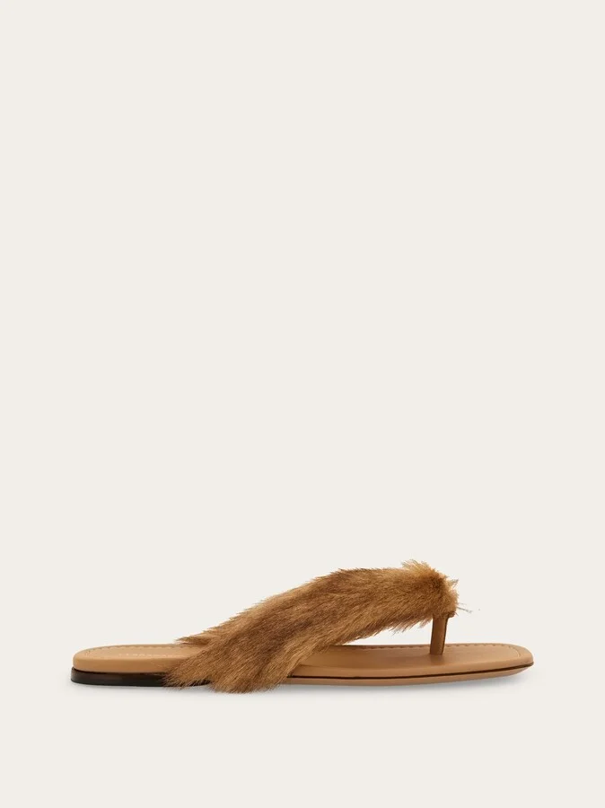 Ferragamo Women Thong sandal with fur detail Brown