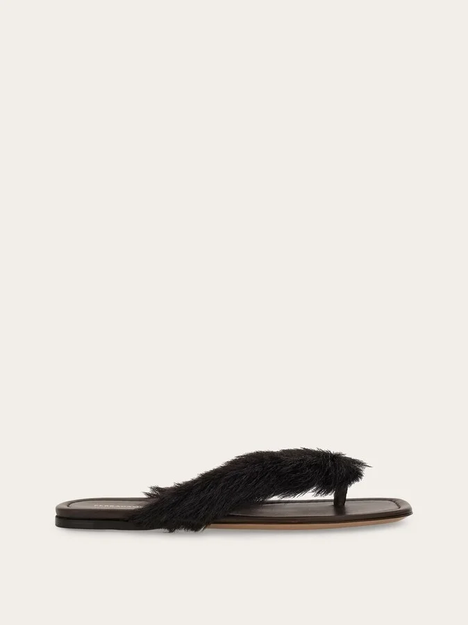Ferragamo Women Thong sandal with fur detail Brown