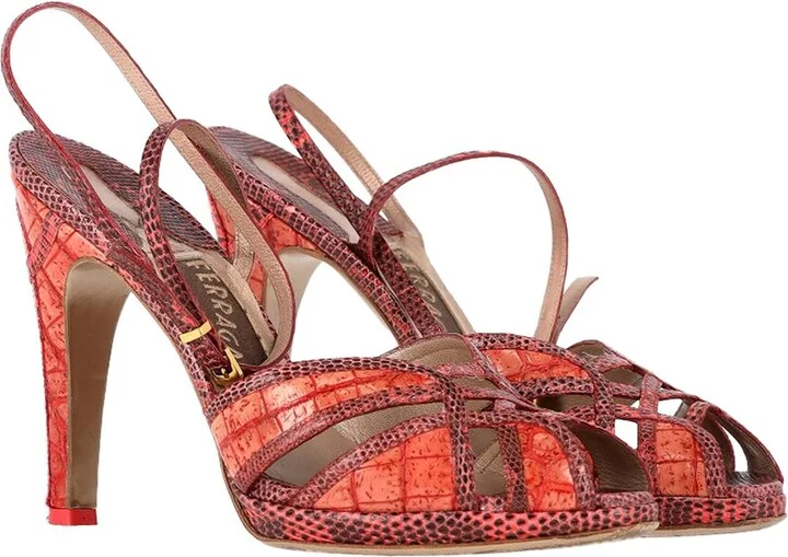 Ferragamo Women's Leather Snakeskin Peep-Toe Pump (Authentic Pre-Loved)