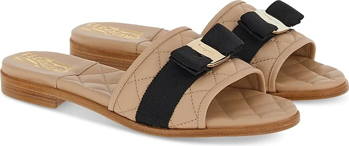 Ferragamo Women's Lovec Q Bow Accent Quilted Slide Sandals