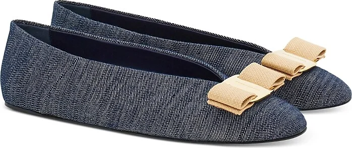 Ferragamo Women's Vanna Denim Bow Ballet Flats