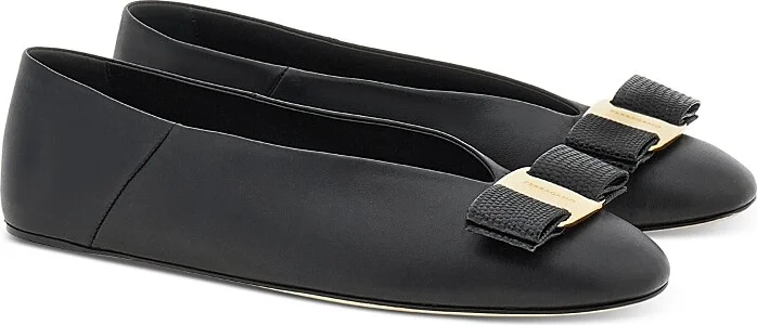 Ferragamo Women's Vanna Leather Hardware Bow Flats